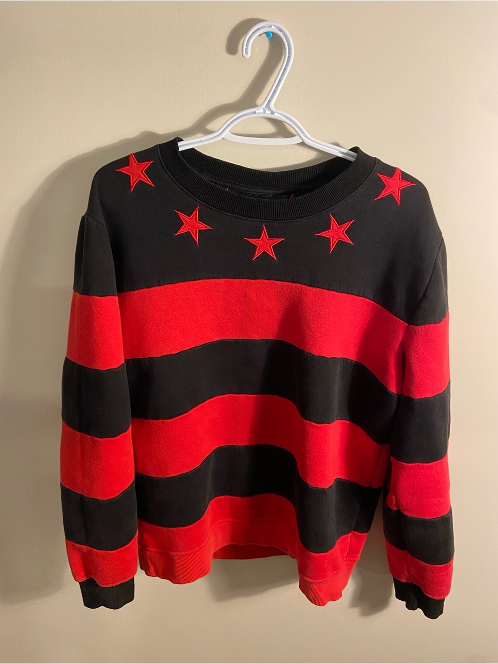 Givenchy Black and Red Star Stripe Crewneck Sweater